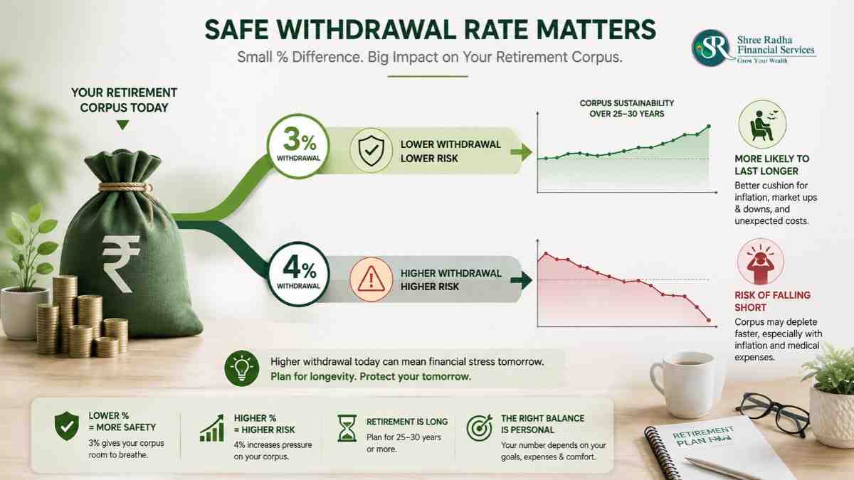 Safe withdrawal rate table 3 percent vs 4 percent India retirement corpus